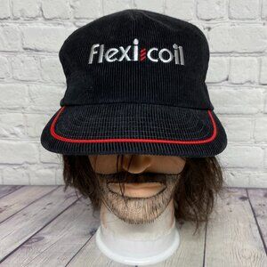 Vintage Corduroy Trucker Hat Cap Snapback Black FLEXICOIL Embroidered Logo